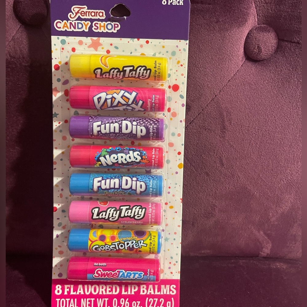 Lip Balms - Candy Flavored Lip Gloss - 8 Pack - Laffy Taffy, Fun Dip, Nerds, etc